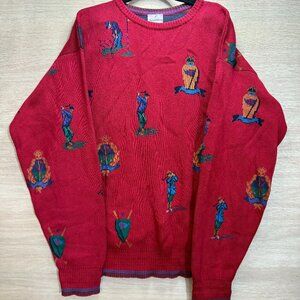 Neiman Marcus Vintage 100% Cotton Golf Sweater Red Size XL Made in USA 80s/90s
